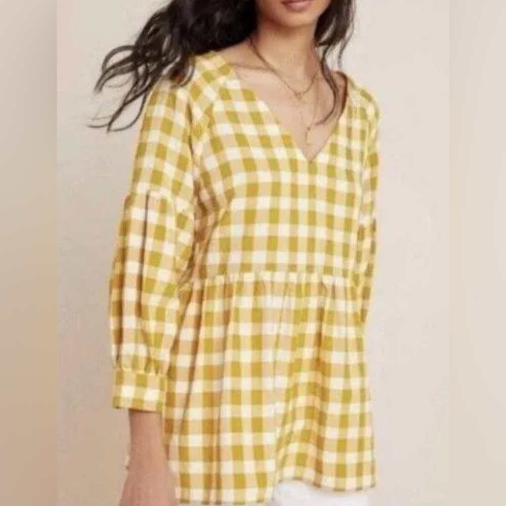 Anthropologie Mauve Mustard Checkered Tunic Top XS